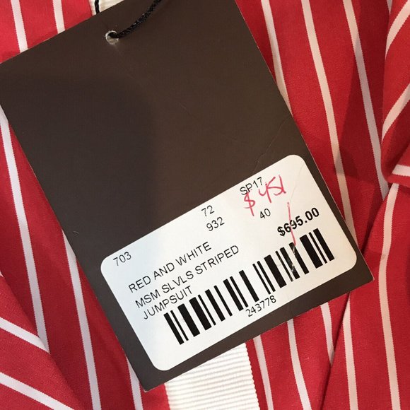NWT $695 MSGM Size 40 US 6 Red White Ruffled Striped Cotton Poplin Jumpsuit - Picture 6 of 8